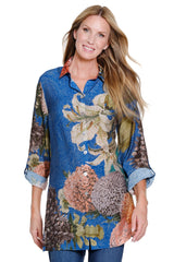 Floral Print Button-Front Top - Petite - Floral Multi