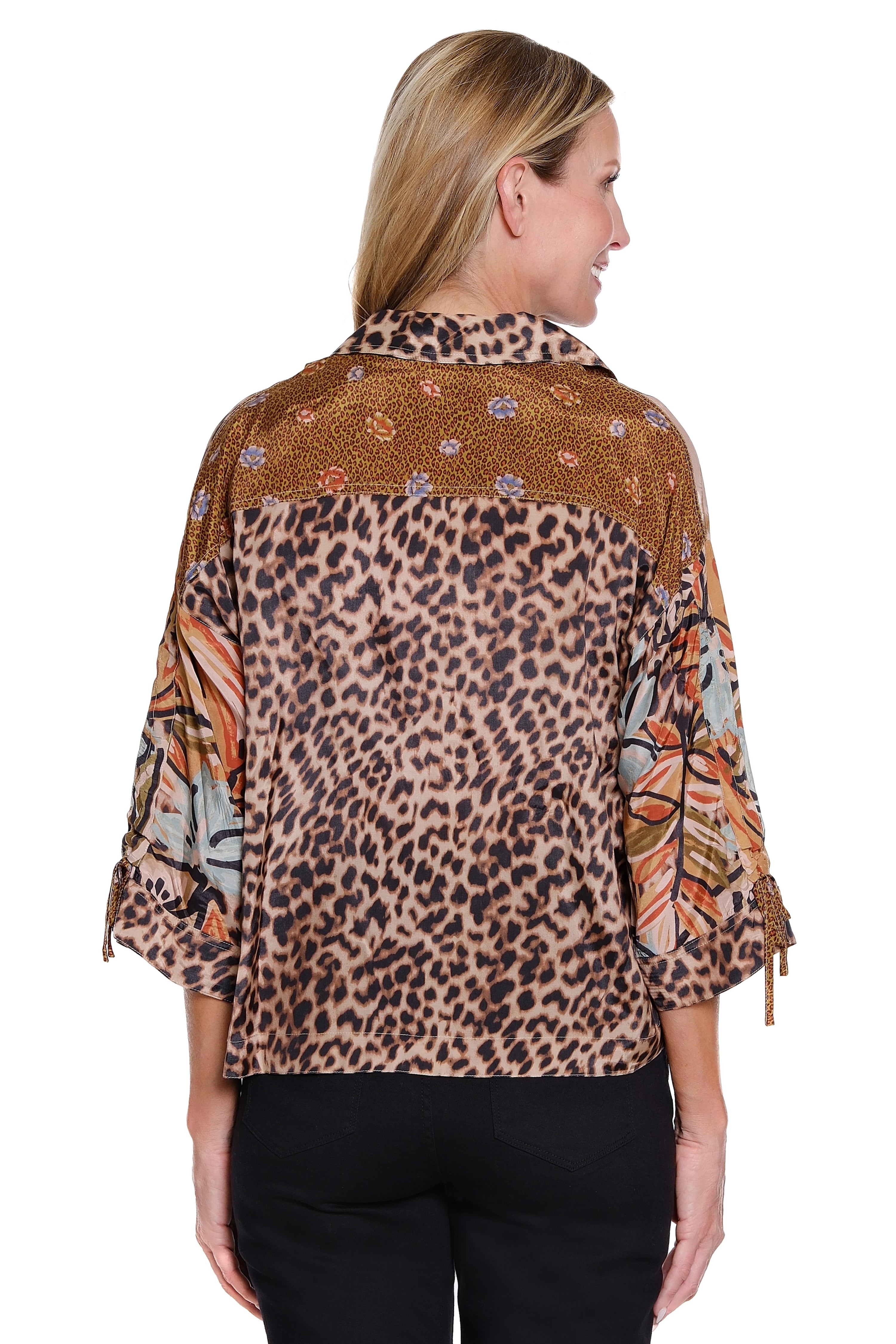 Mixed Print Blouse with Dolman Sleeves - Petite - Multi