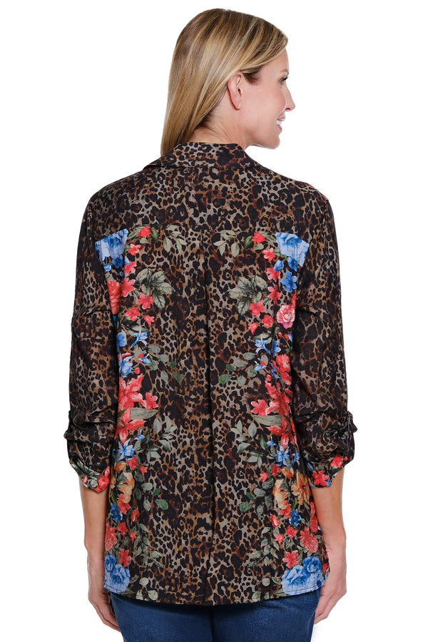 Printed Button-Front Top - Petite - Skin Multi