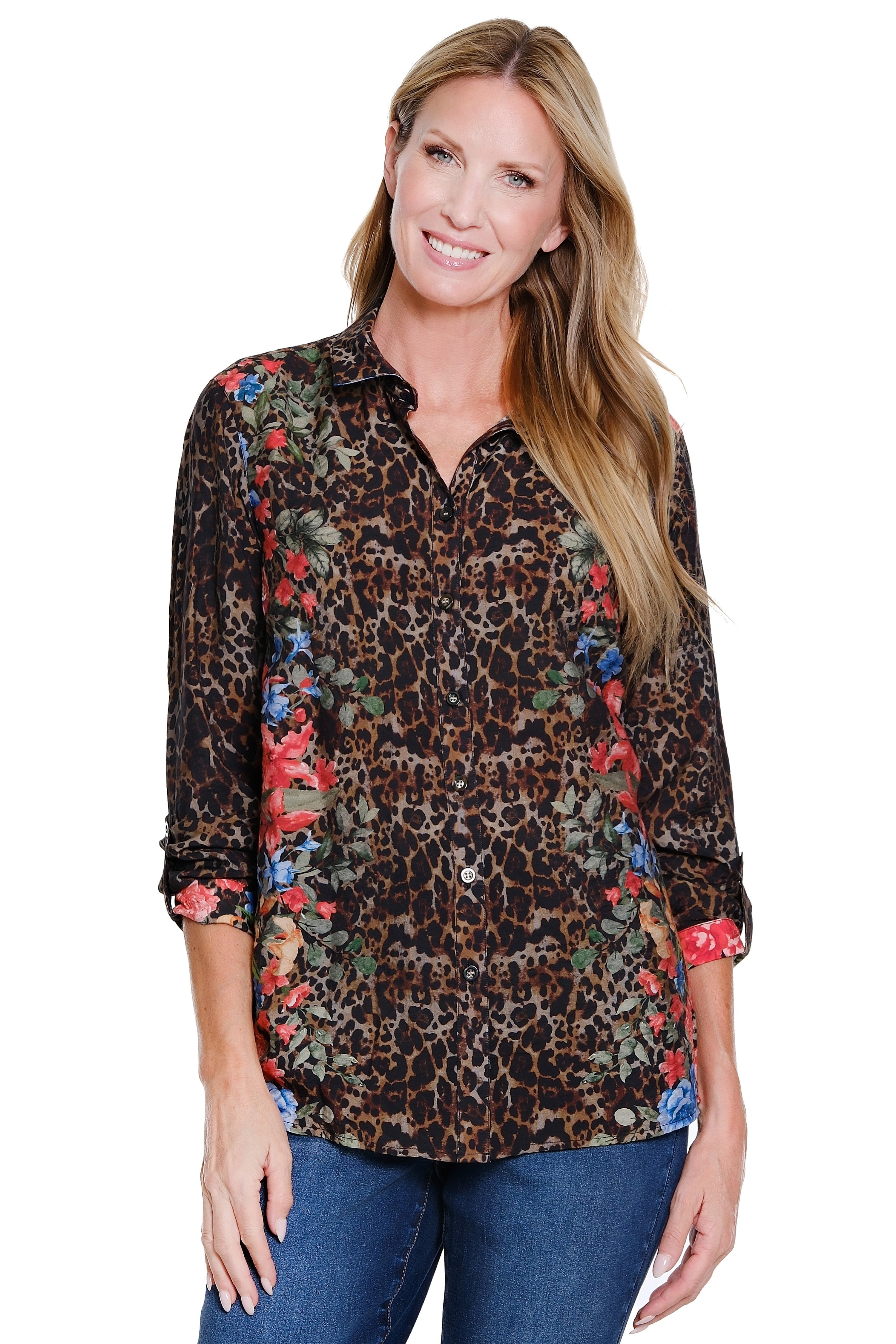 Printed Button-Front Top - Petite - Skin Multi