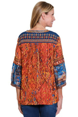 Peasant Top with Tassel Ties - Petite - Spice Print