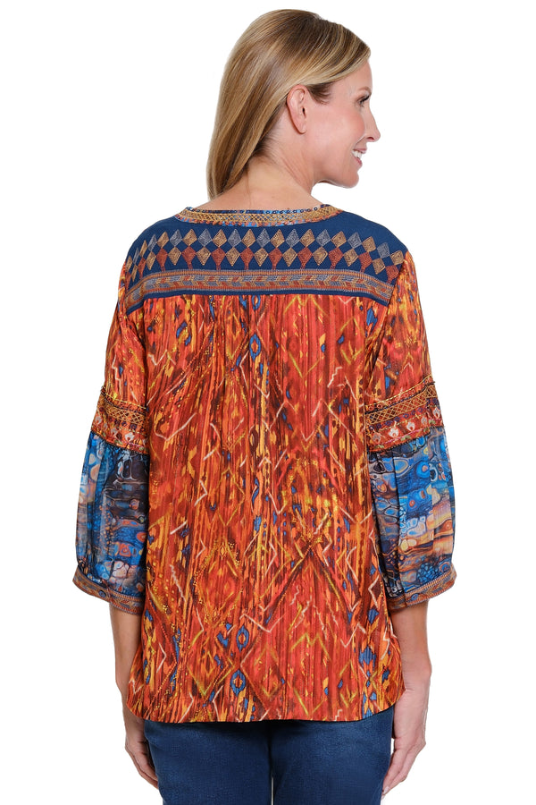 Peasant Top with Tassel Ties - Petite - Spice Print