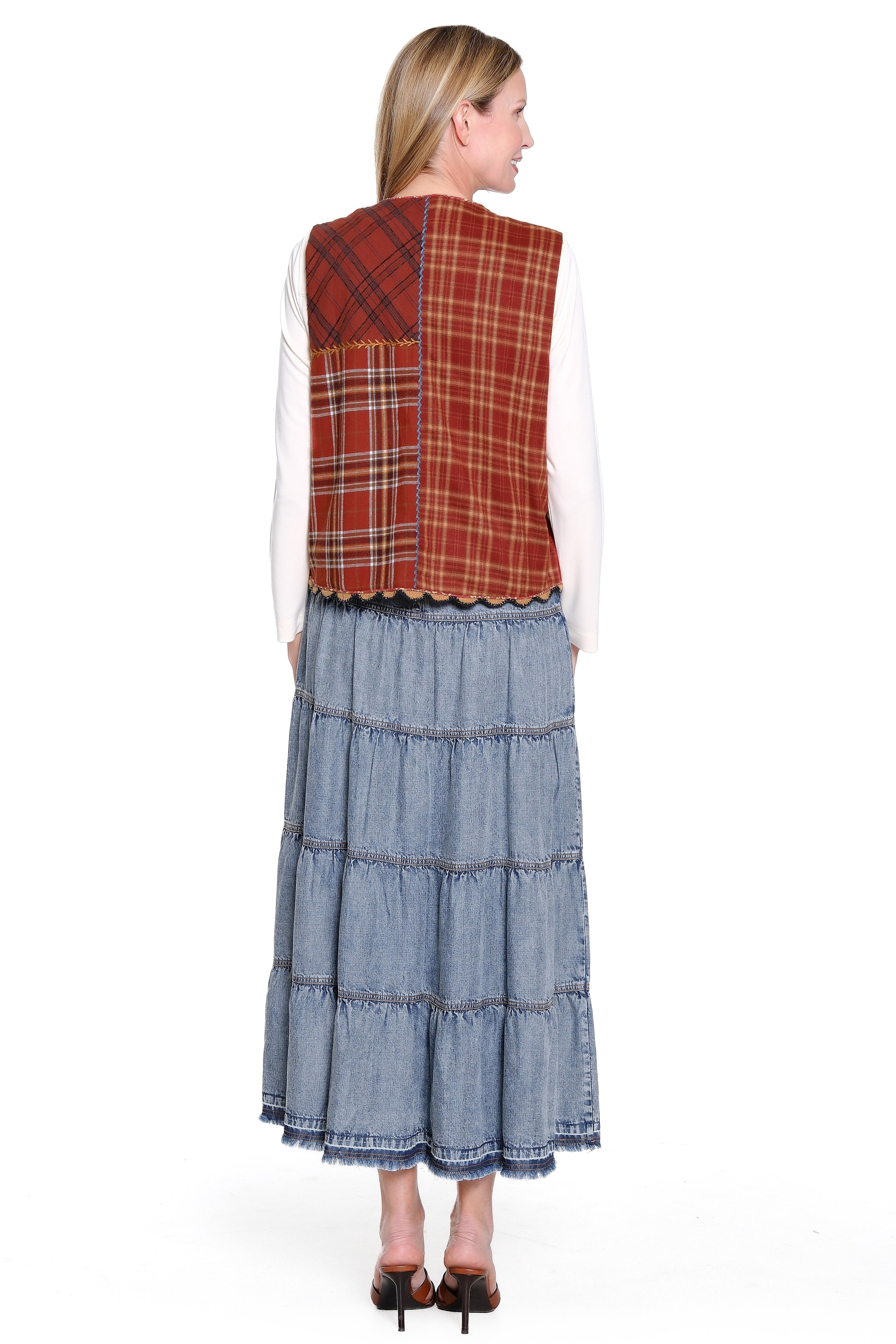 Acid Wash Tiered Denim Skirt - Light Wash