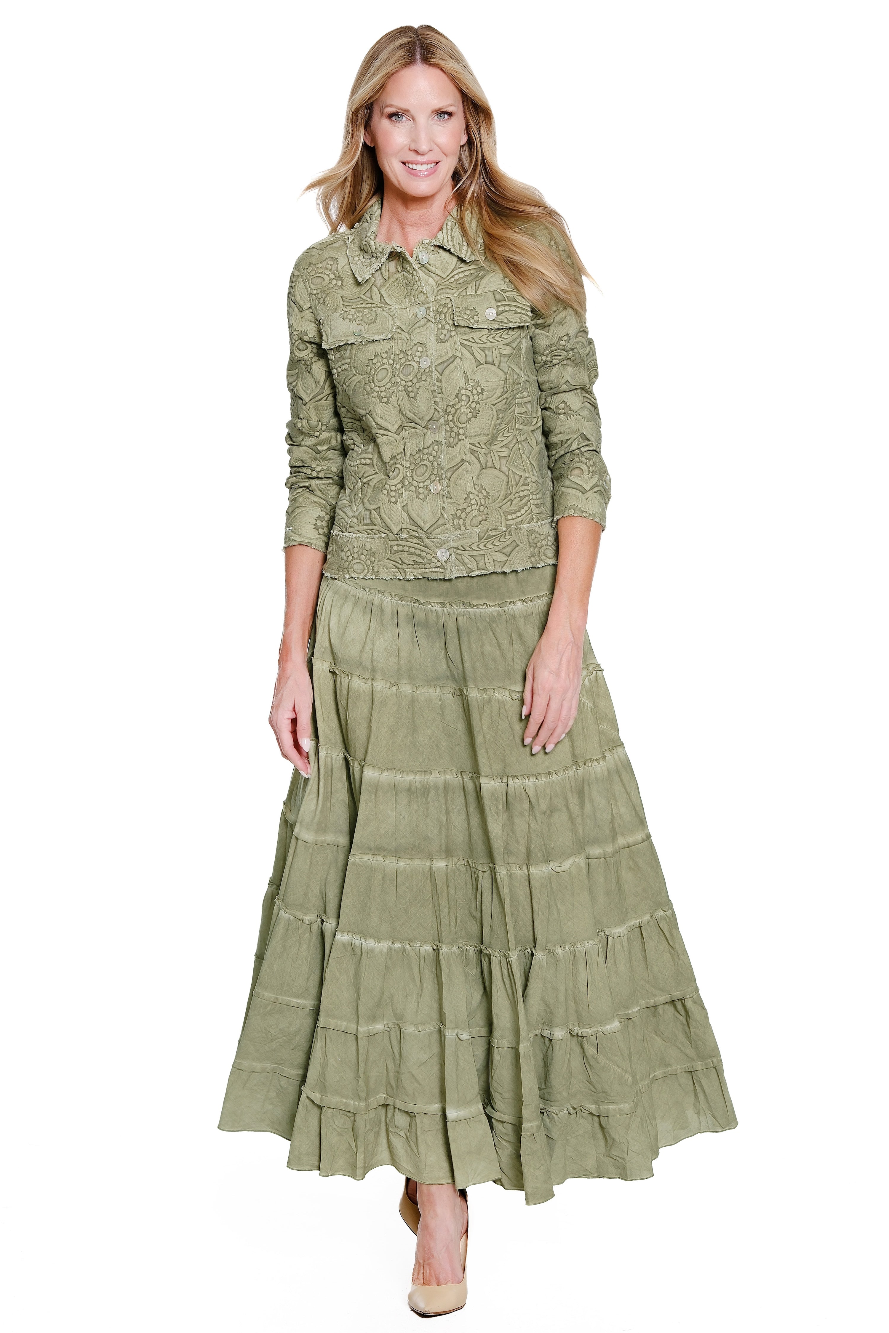 Tiered Vintage Wash Skirt - Sage