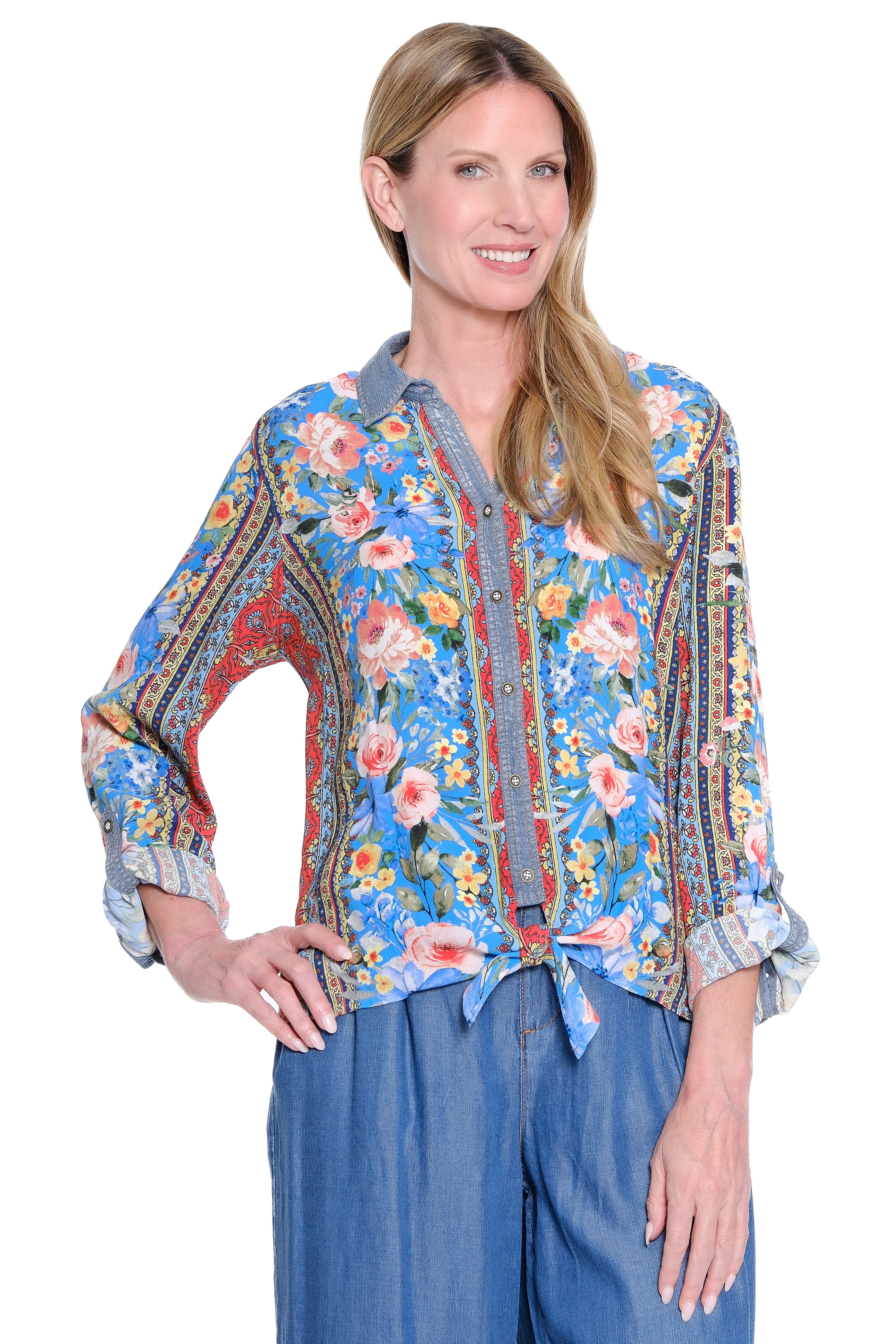 Printed Tie-Front Top - Floral Multi