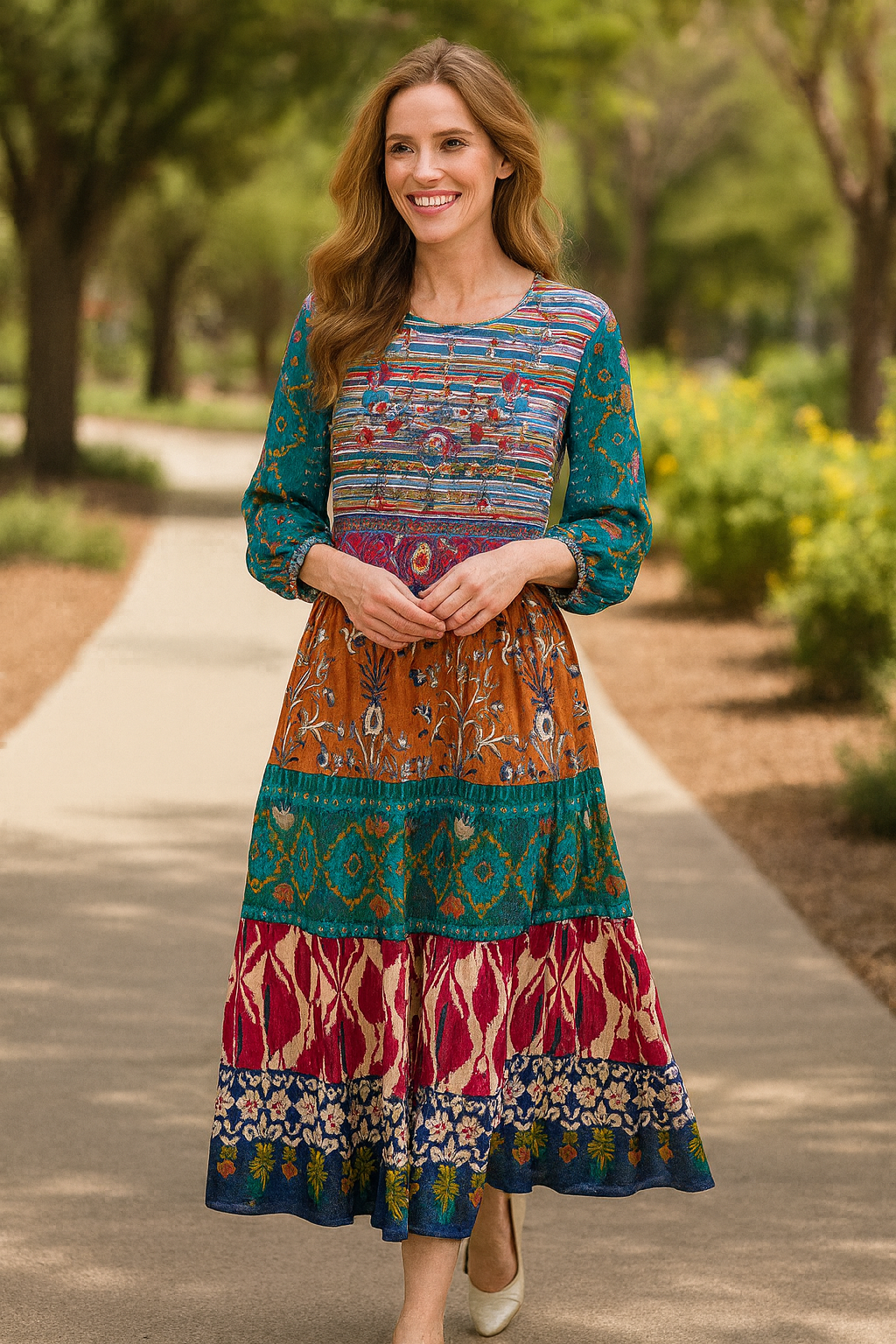 Multi-Print Tiered Dress - Multi