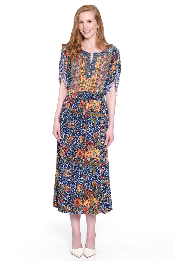 Embroidered Scoop Neck Maxi Dress - Multi