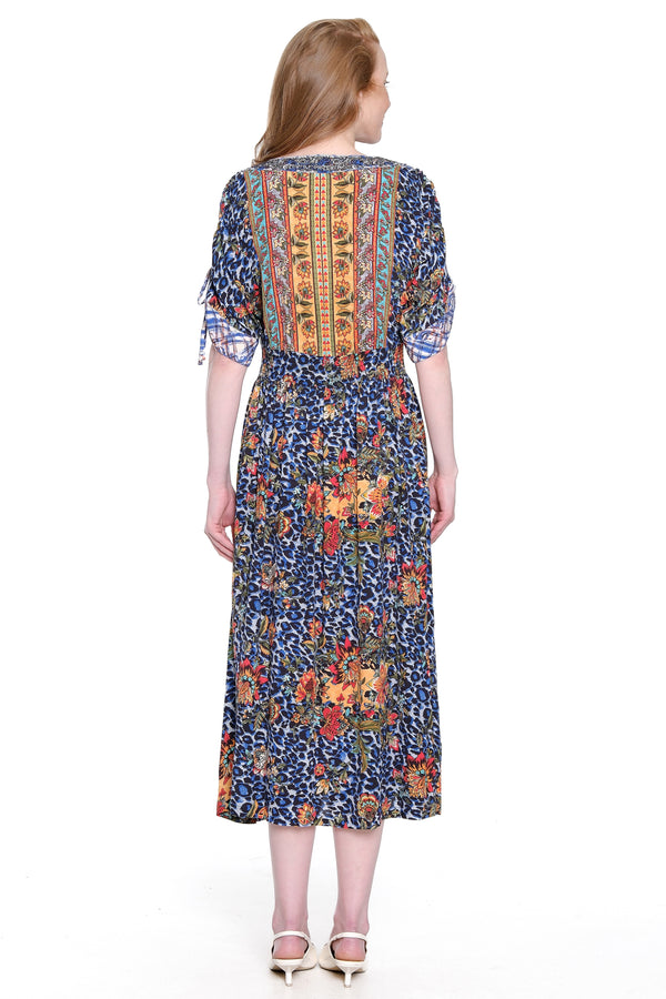 Embroidered Scoop Neck Maxi Dress - Multi