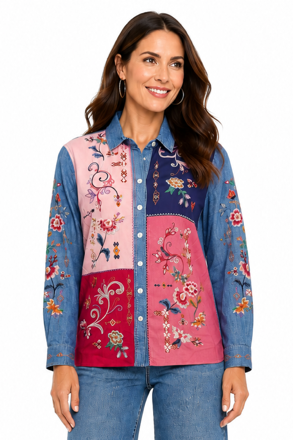 Multi Embroidered Collared Blouse - Missy