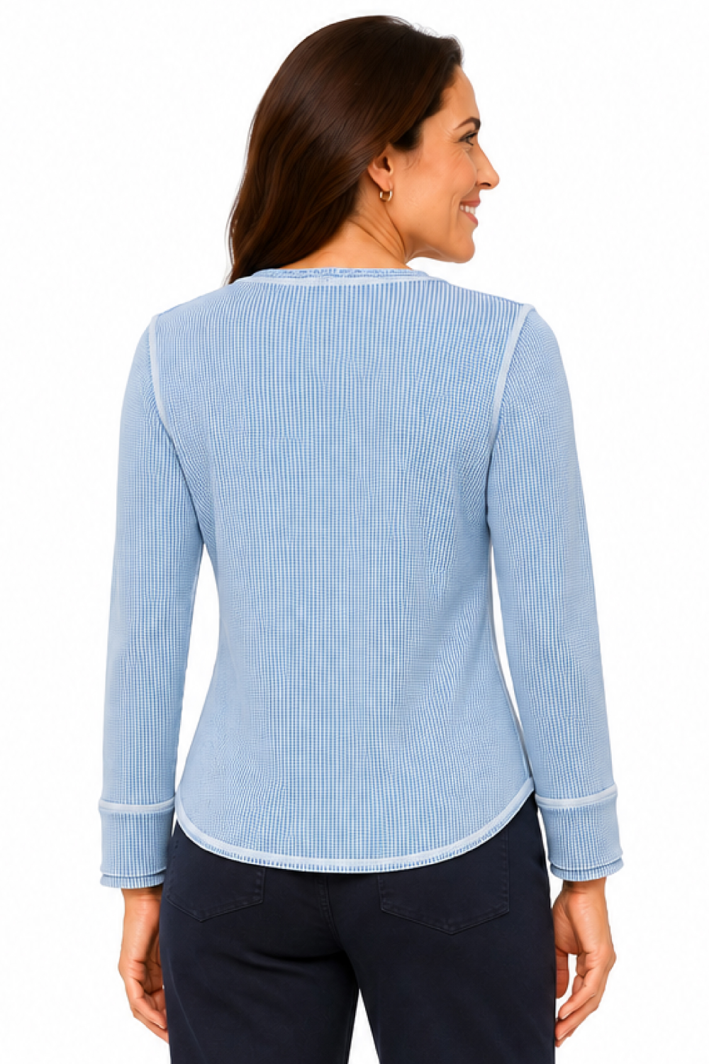 Sky Blue Waffle Texture Knit Top - Plus