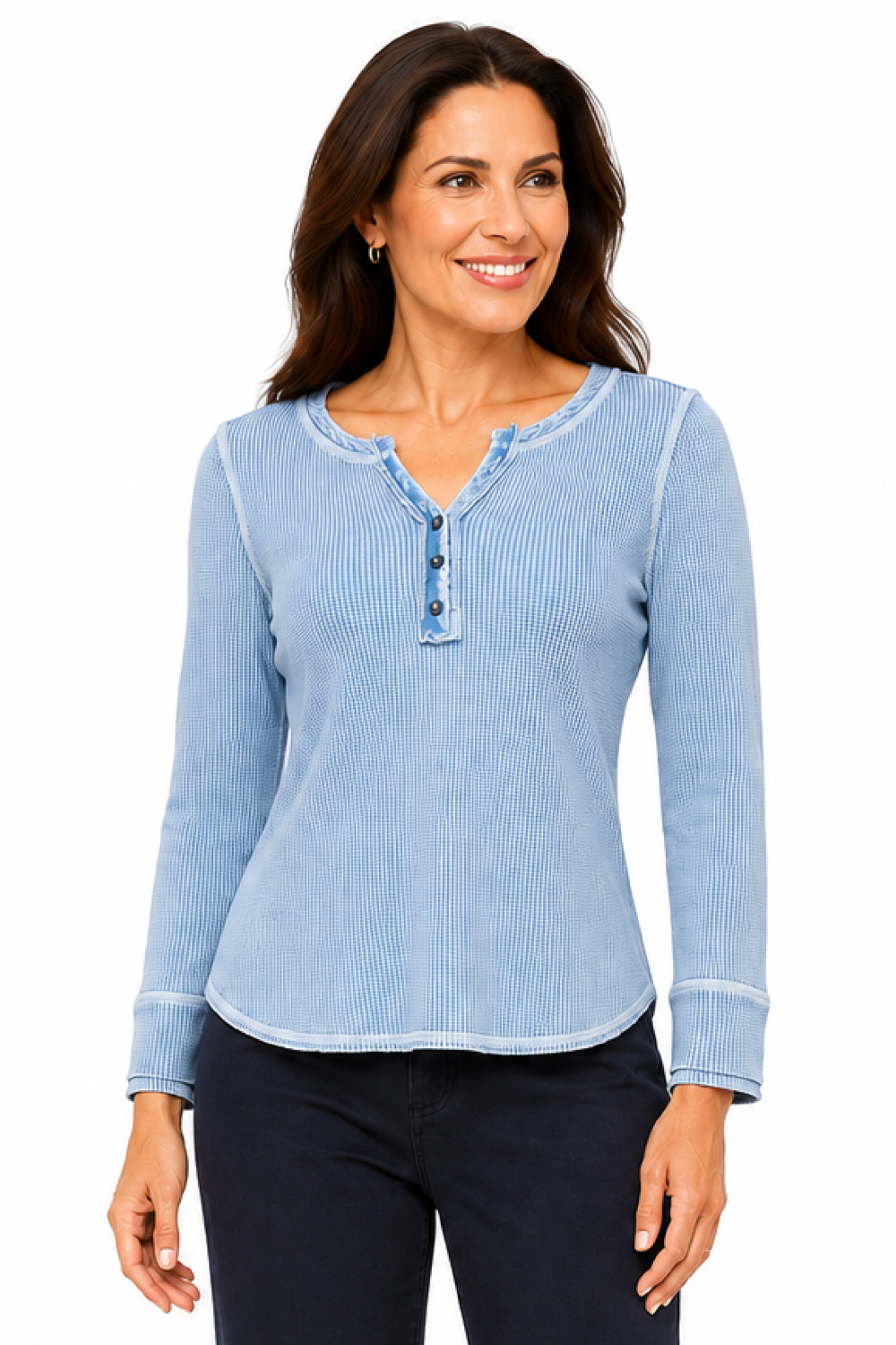 Sky Blue Waffle Texture Knit Top - Plus