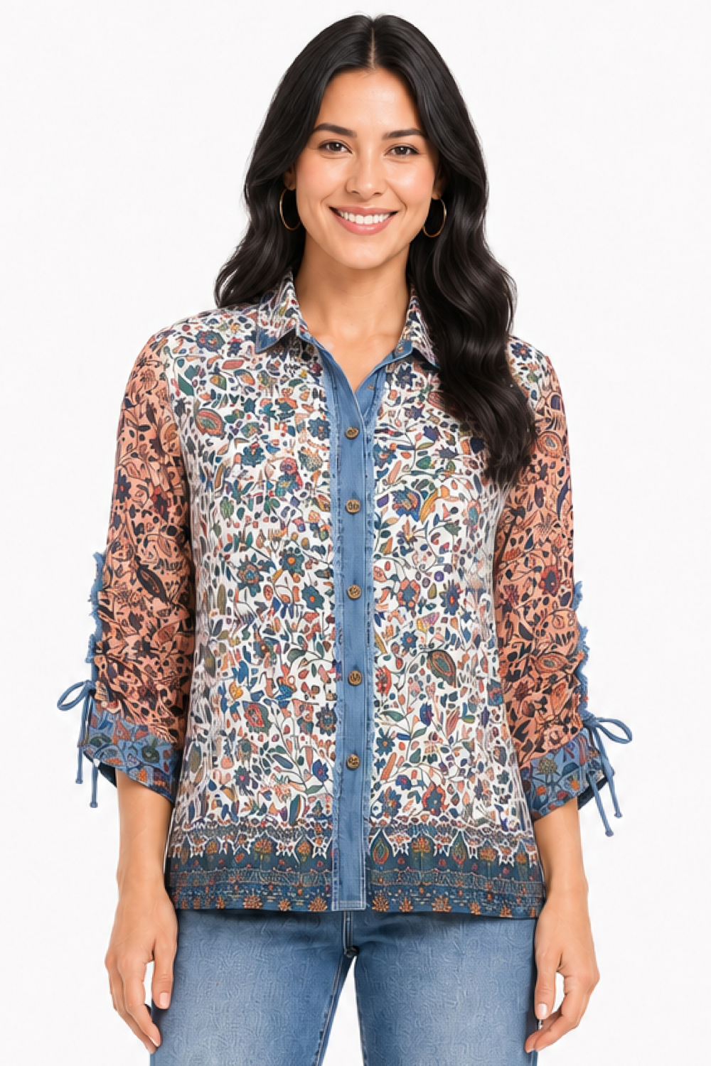Floral Multi Mixed Print Cinch Blouse - Plus