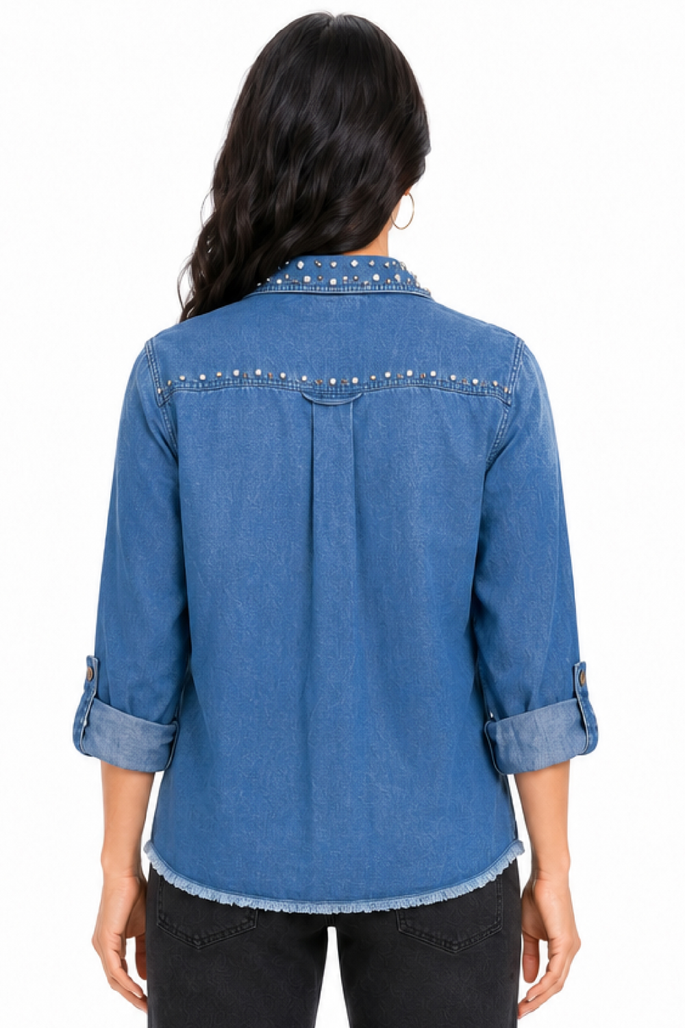 Denim Roll Tab Blouse - Missy