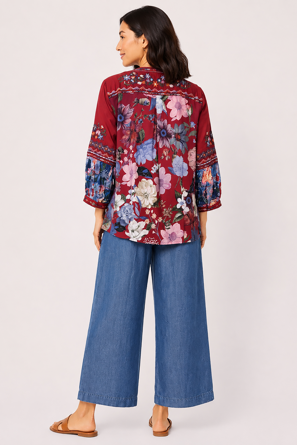 Medium Denim Wide Leg Pleated Pant - Missy