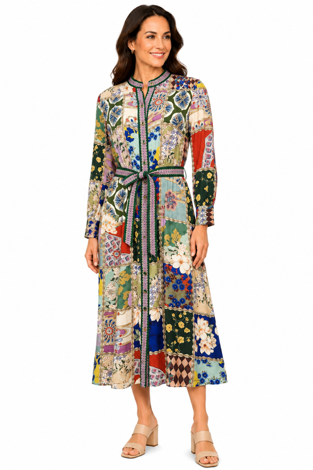 Multi Mix Print Tie-Waist Dress - Missy