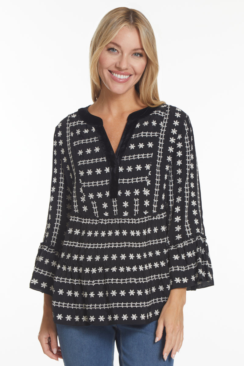 Ruffle Tunic with Bell Sleeves - Black