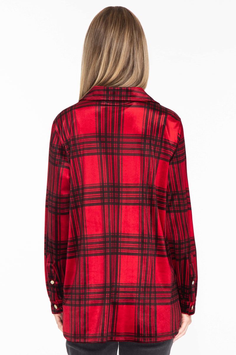 Velvet Plaid Blouse - Wine