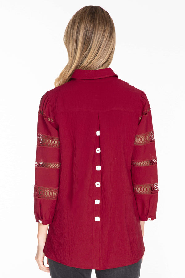 Embroidered Sleeve Blouse - Wine