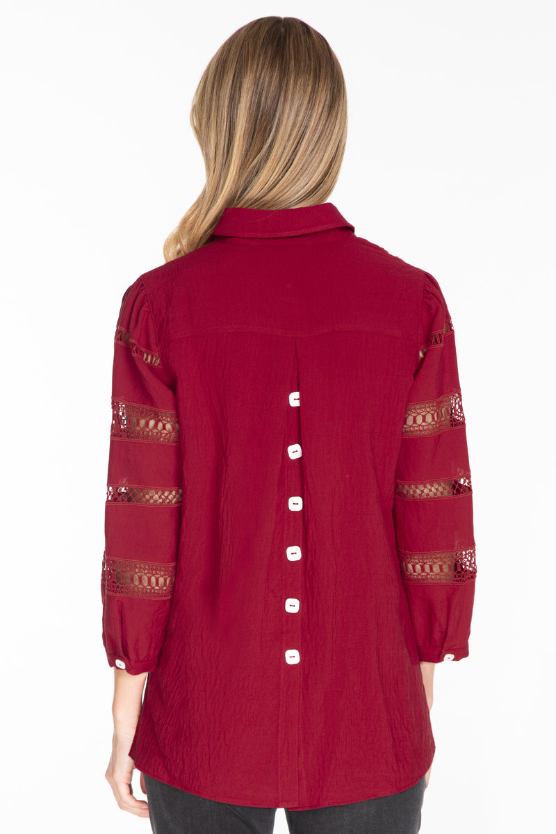 Embroidered Sleeve Blouse - Wine