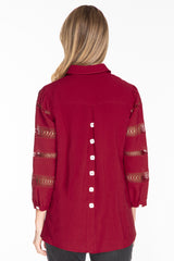 Embroidered Sleeve Blouse - Women's - Wine