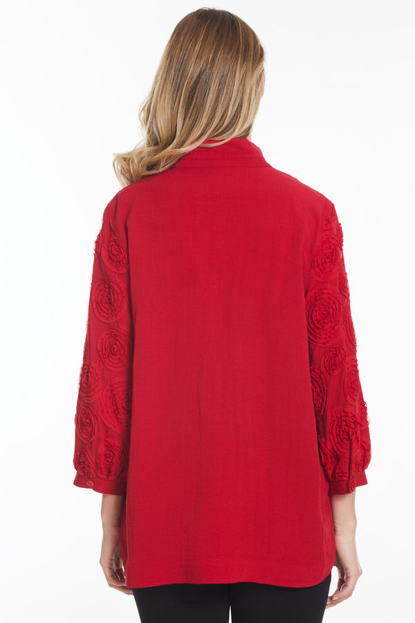 Tunic with Floral Sleeves - Scarlet