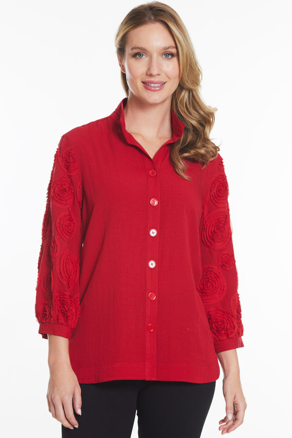 Tunic with Floral Sleeves - Scarlet