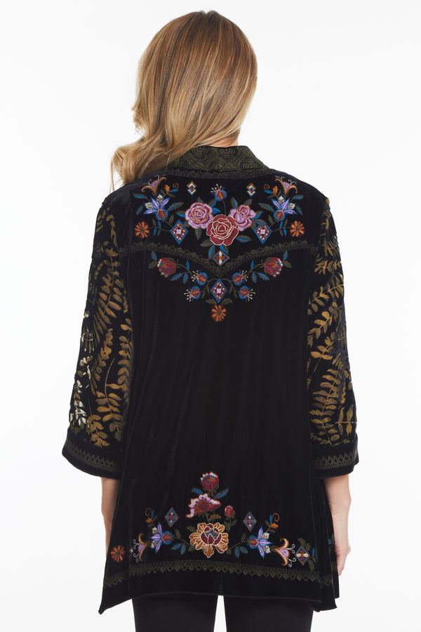 Embroidered Velvet Kimono - Black