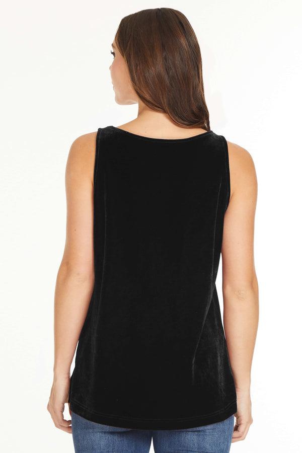 Velvet Scoop Neck Tank - Black