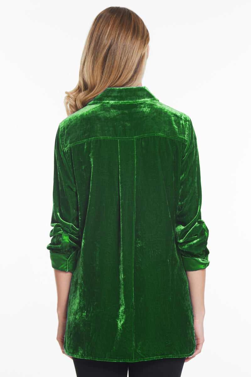 Velvet Button Front Tunic - Emerald