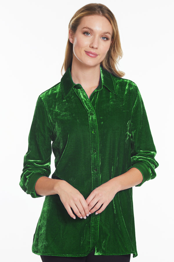 Velvet Button Front Tunic - Women's - Emerald