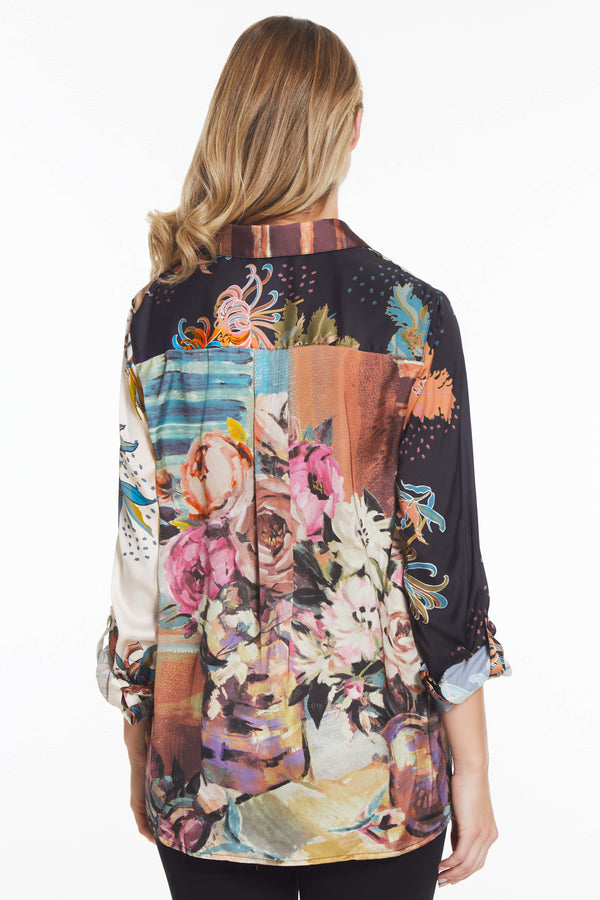 Satin Floral Print Blouse - Petite - Floral Multi