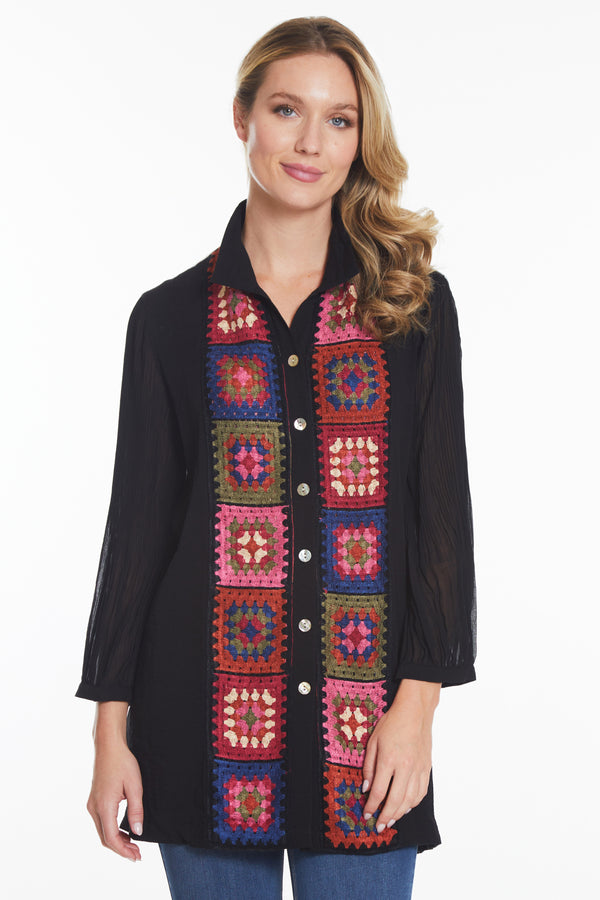 Crochet Detail Tunic - Women's - Black
