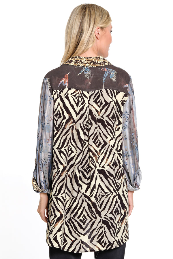 Mix Print Patched Button Front Tunic - Multi