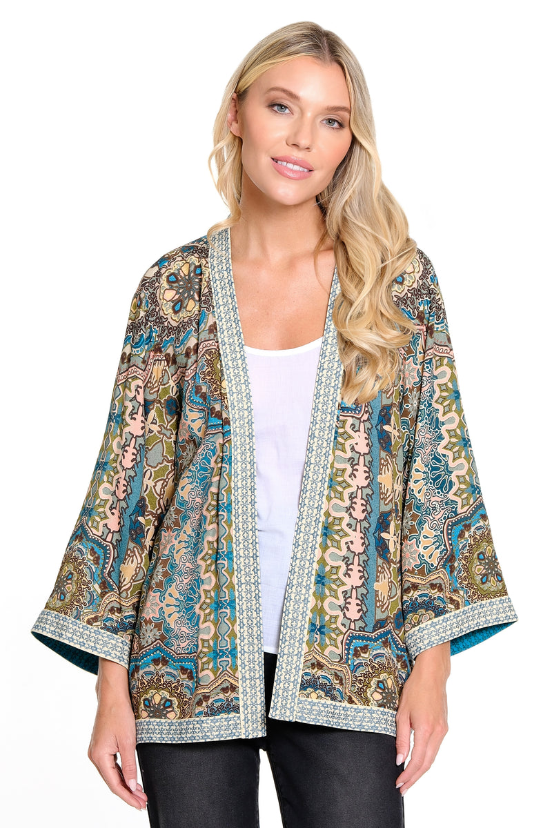 Hi Low Kimono w/ Embroidered Details - Medallion Multi