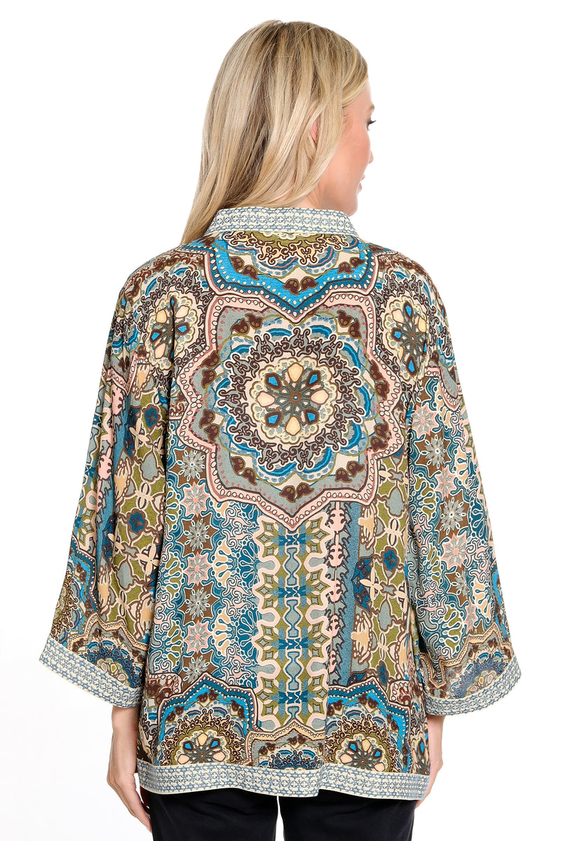 Hi Low Kimono w/ Embroidered Details - Medallion Multi