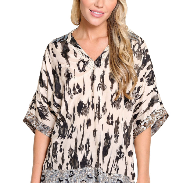 Mix Print Dolman Sleeve Pullover - Neutral Print
