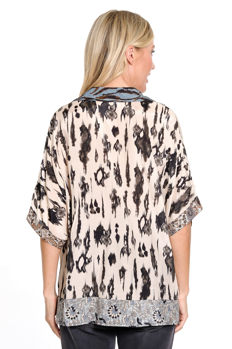 Mix Print Dolman Sleeve Pullover - Neutral Print