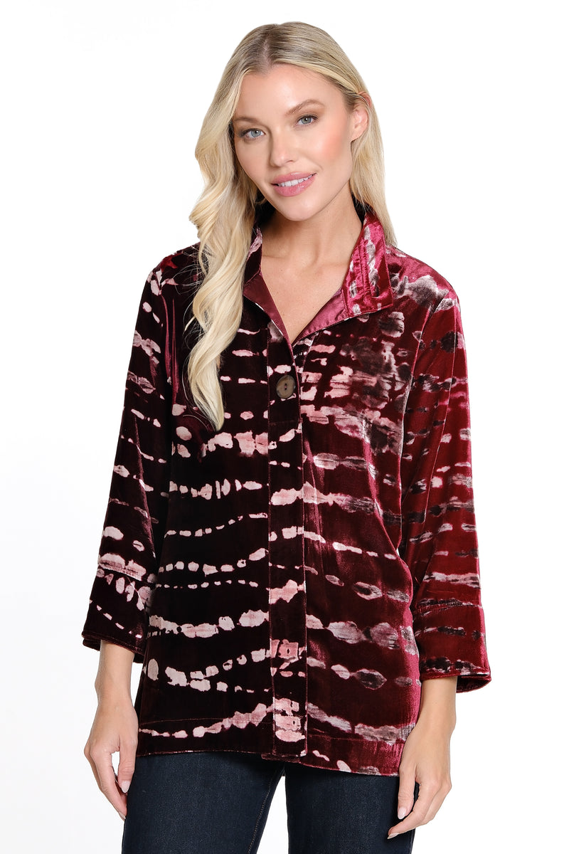 Tie Dye Wire Collar Top 3/4 Sleeves - Burgundy