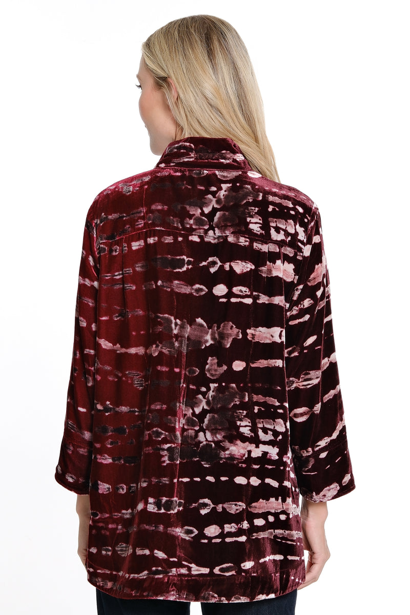 Tie Dye Wire Collar Top 3/4 Sleeves - Burgundy