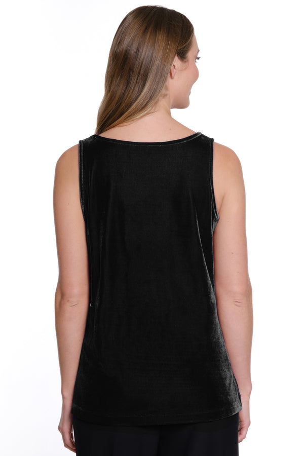 Velvet Knit Scoop Neck Tank - Black