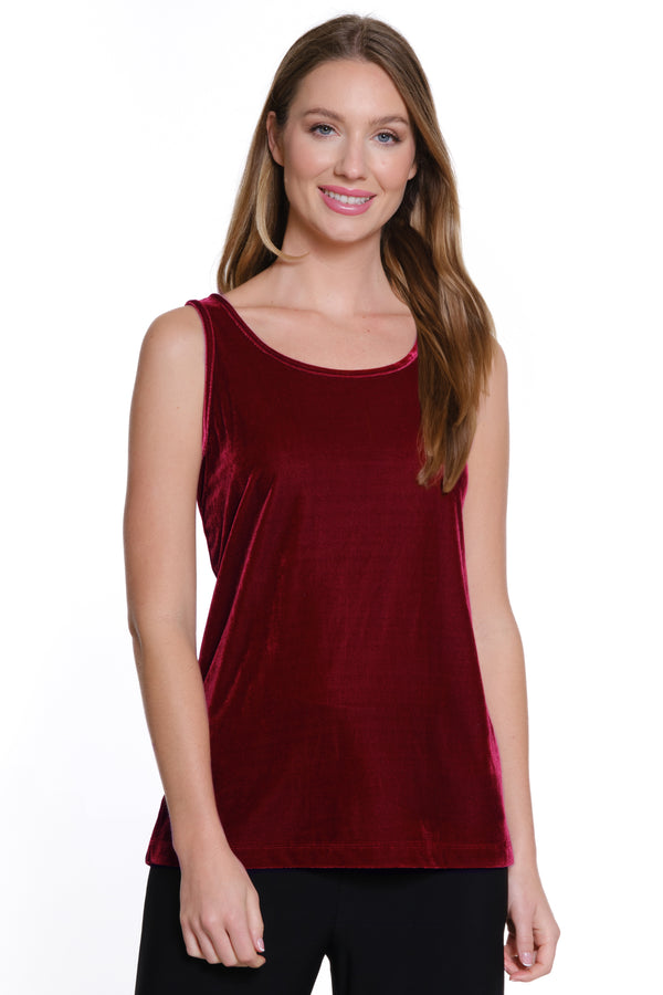 Velvet Knit Scoop Neck Tank - Burgundy