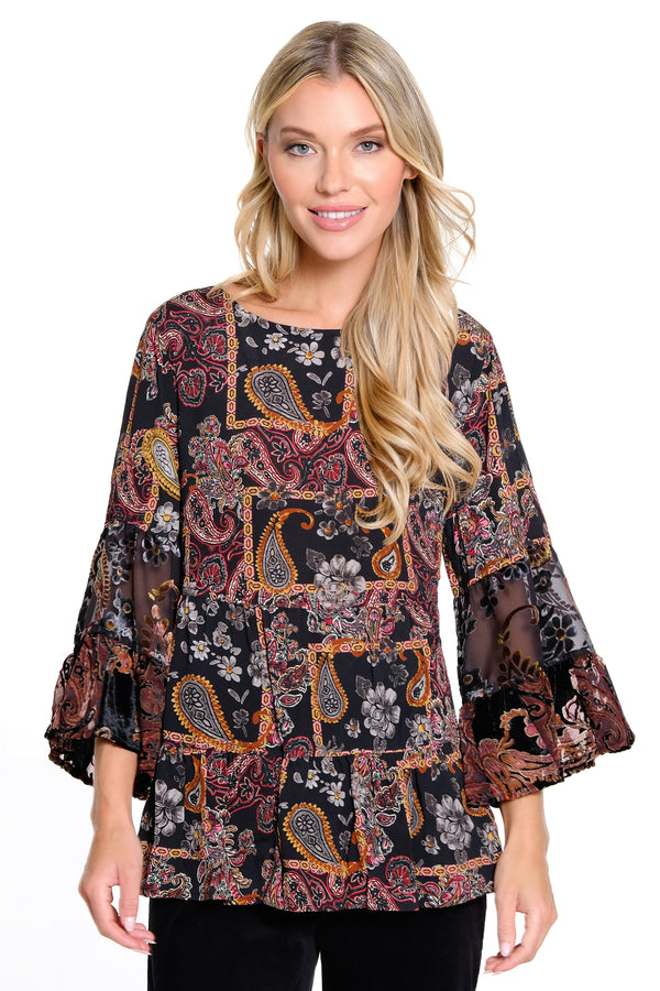 Mix Media Tiered Ruffle 3/4 Flounce Sleeves - Petite - Multi