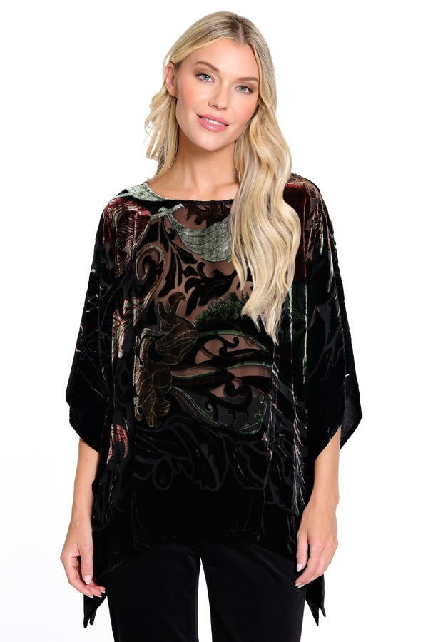 Oversized Burnout Velvet Poncho - Black