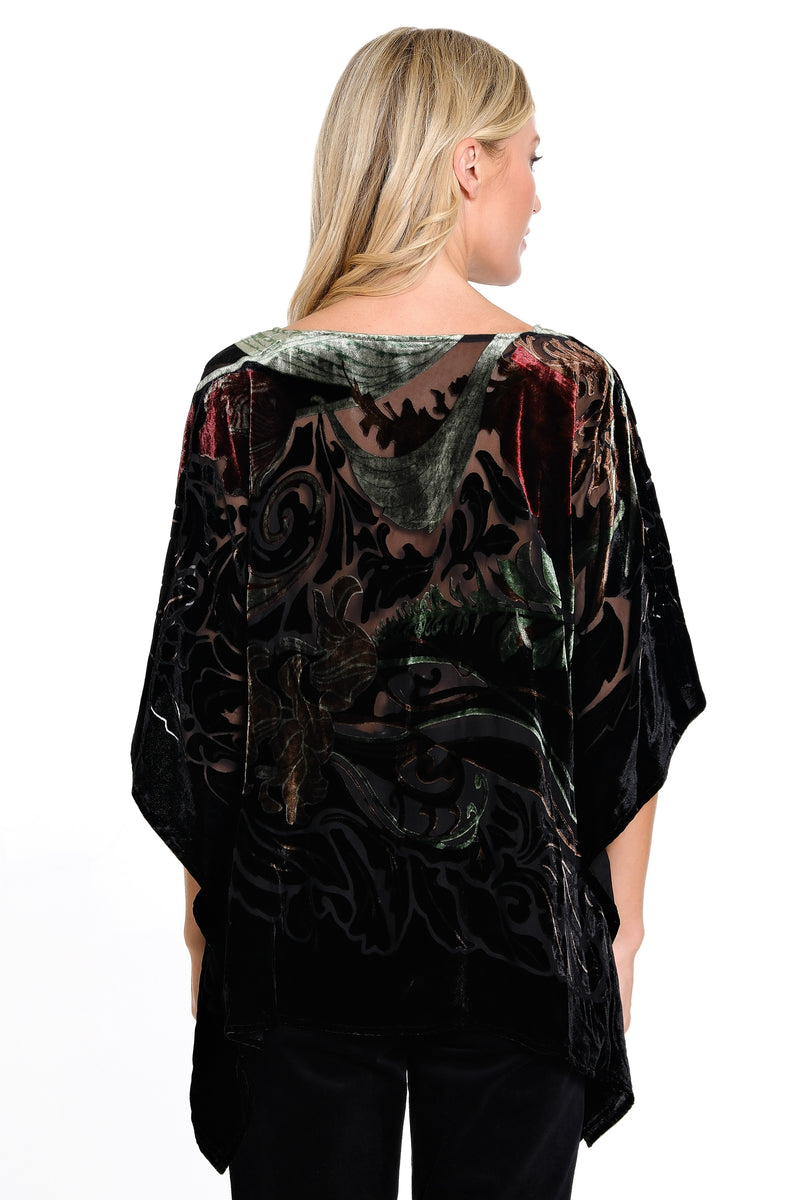 Oversized Burnout Velvet Poncho - Black