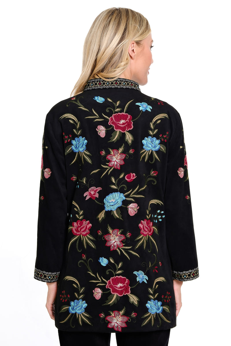 Faux Suede All Over Embroidered Jacket - Black