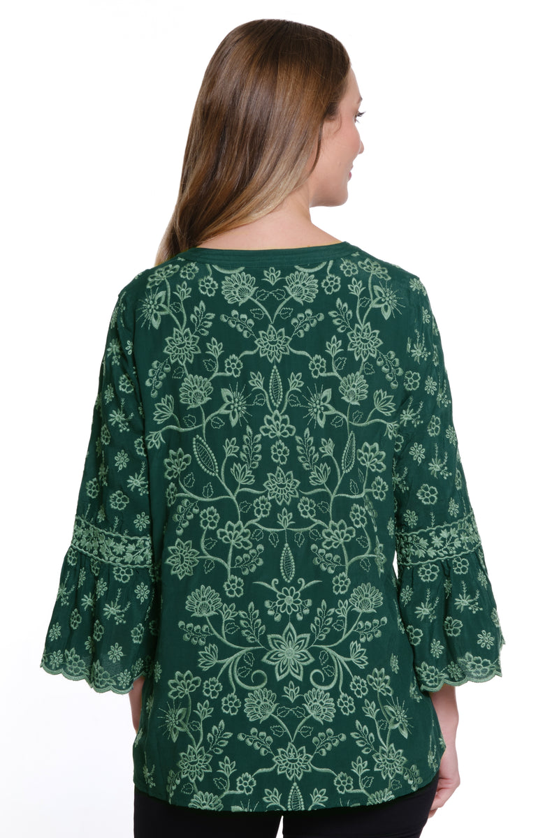 All Over Embroidered Button Up Top - Forest