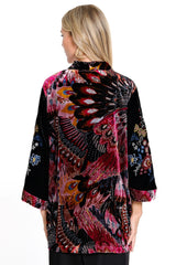 3/4 Sleeves Emb Kimono with Burnout Velvet Back - Women's - Black