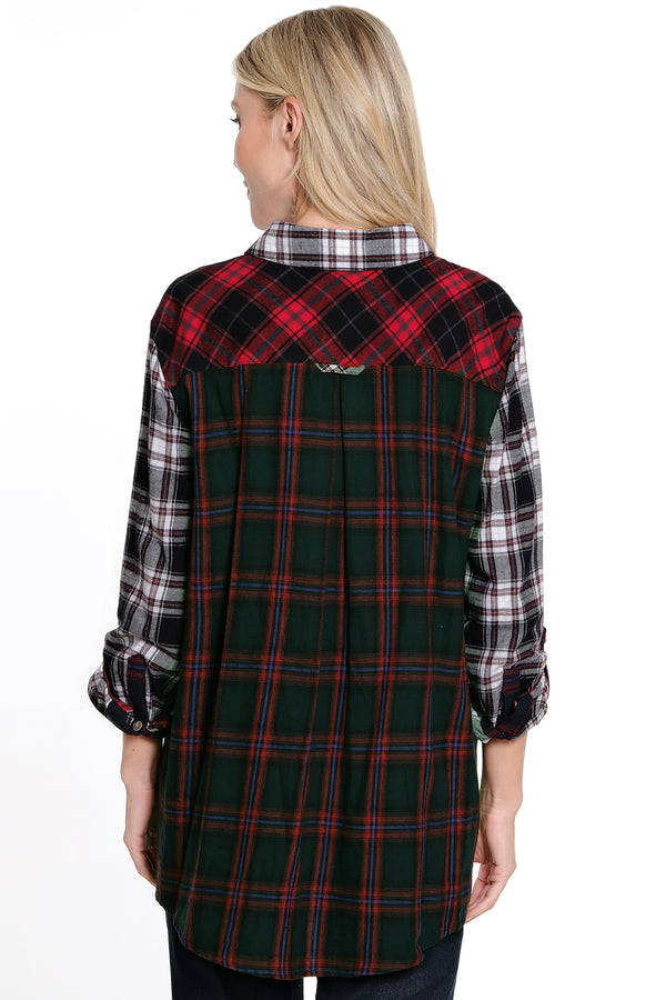 Mix Plaid Button Front Top - Plaid Multi