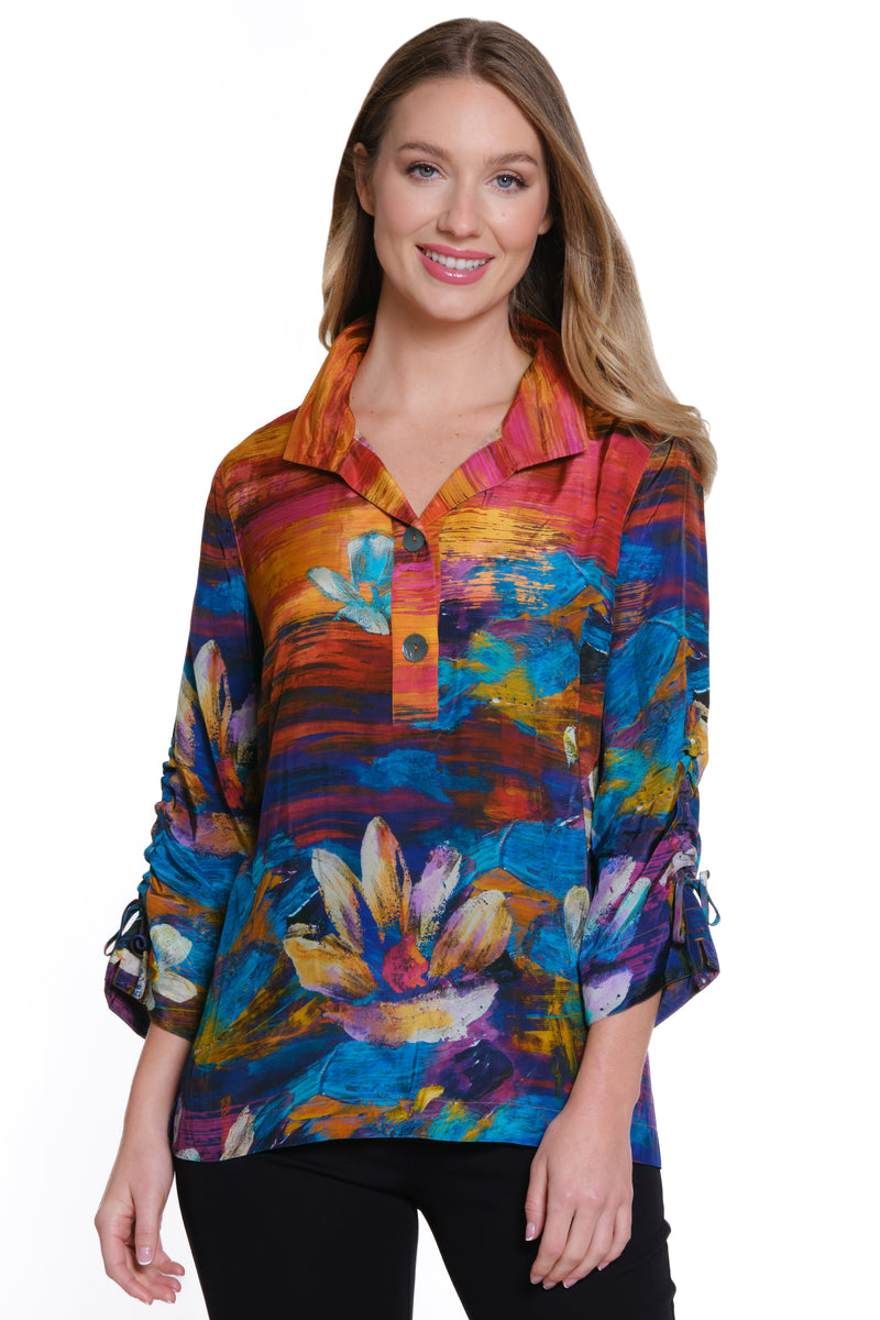 Print Wire Collar Tunic - Women's - Floral Multi