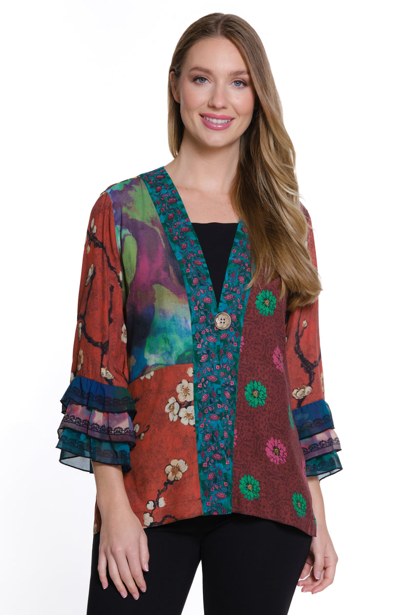 Ruffle Sleeve Kimono - Women's - Multi